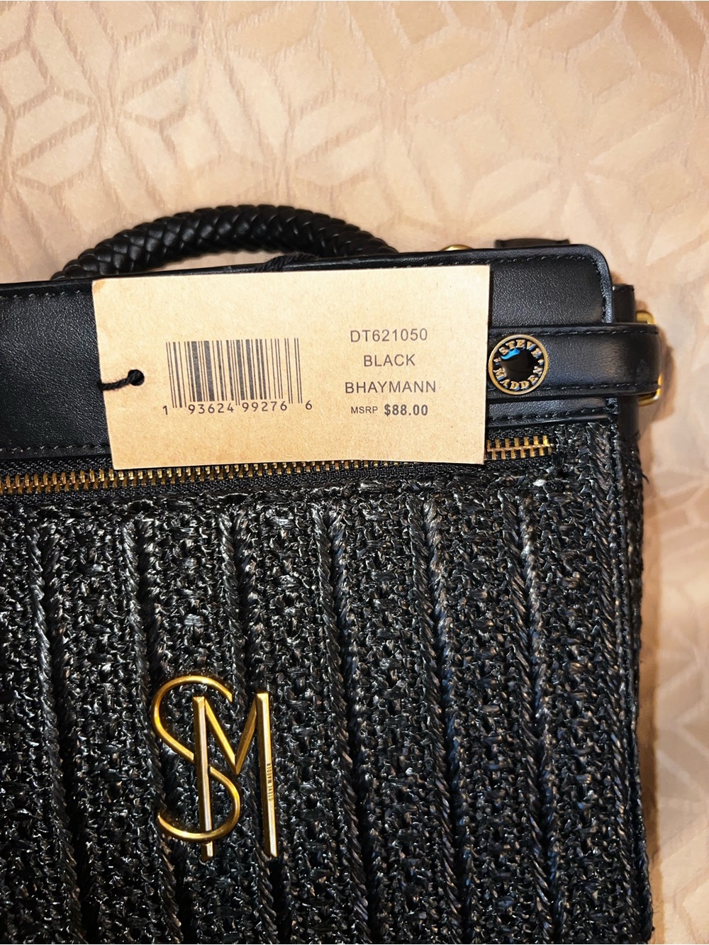 Steve Madden Black Braided Top-Handle Satchel with Gold Accent - Picture 5 of 17